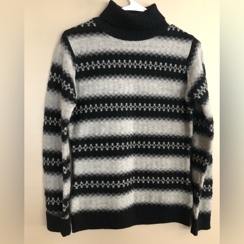 Vintage A LINE ANNE KLEIN Black & Gray Turtleneck Wool Sweater  Size 8